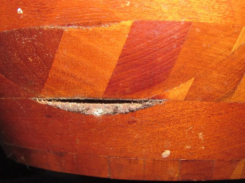 Large Wooden Zig-Zag Pattern Fruit Bowl Raised