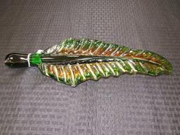 Art Glass Green/Amber Fern Leaf Design Décor