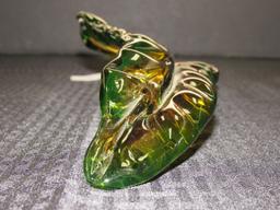 Art Glass Green/Amber Fern Leaf Design Décor