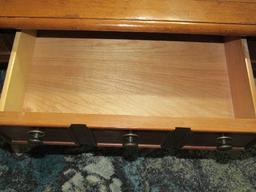 Wooden Center/Coffee Table, 1 Drawer, Brass Pulls Curved Legs to Pad Feet