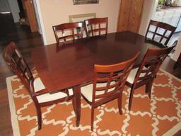 Wooden Dining Table 1 Leaf w/ 6 Chairs, Table w/ Narrow Legs, Curved Sides