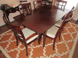 Wooden Dining Table 1 Leaf w/ 6 Chairs, Table w/ Narrow Legs, Curved Sides