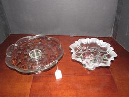 Clear Glass Floral Pattern Scallop Trim Raised Cake Plate 4" H x 12" D