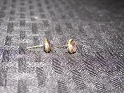 585 Pair Yellow Gold Earrings Rope Trim w/ Pale Pink Precious Gemstones
