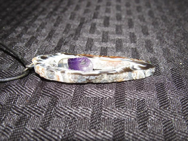 Interesting Quartz Mineral Stone Pendant w/ Amethyst Stone Center Pendant