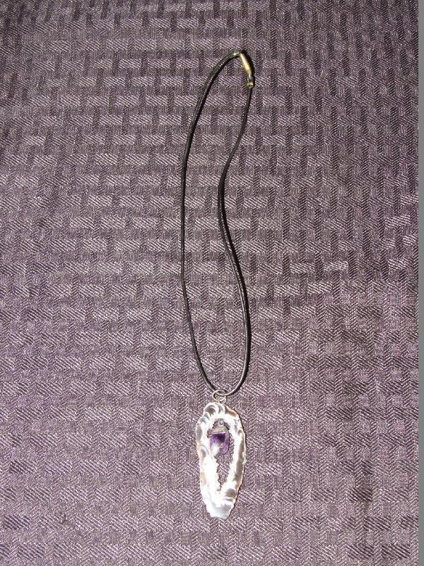 Interesting Quartz Mineral Stone Pendant w/ Amethyst Stone Center Pendant