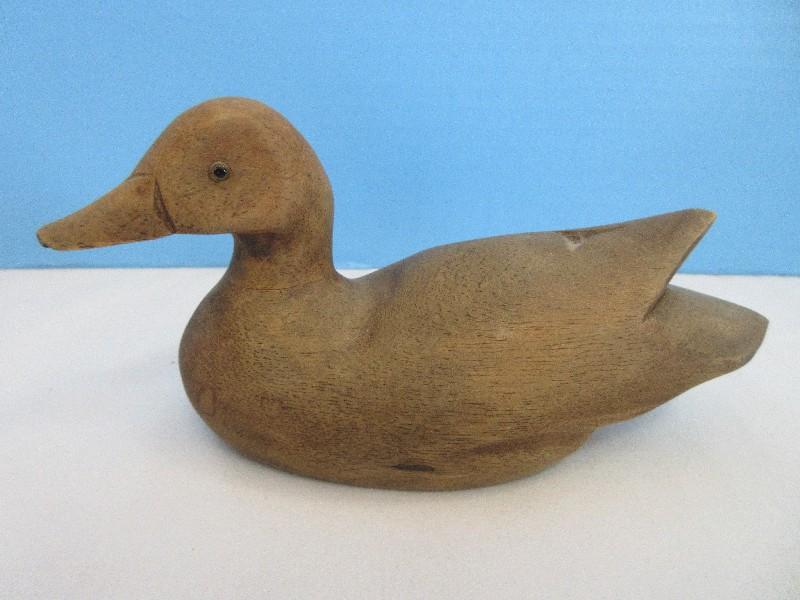 3 Carved Wooden Duck Decoys 3 1/2" H x 7" Natural Finish, Hand Painted Pintail 6" x 14 1/2"