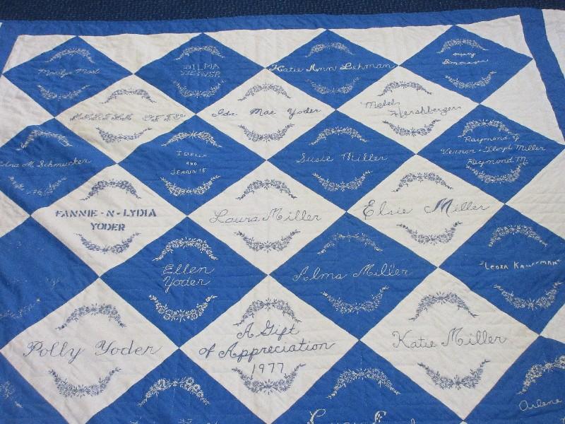 Amish Quilt Made in Middlebury Indiana Diamond Block Pattern "A Gift of Appreciation 1997"