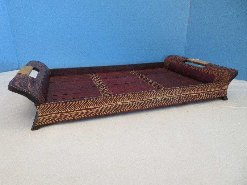 Group - Burgundy Serving Tray, Set - 4 Natural Home Bamboo Coasters