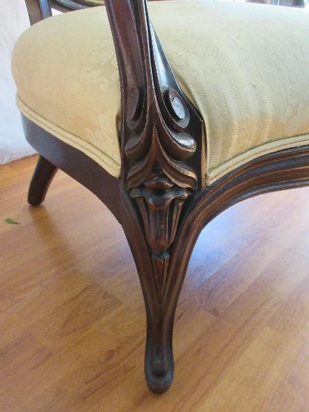 Traditional Victorian Era Style Gentleman's Parlor Chair Heavily Carved Mahogany Trim