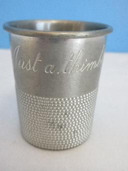 Poole Pewter Thimble Shot Glass Engraved Just A Thimbleful Novelty Collectible