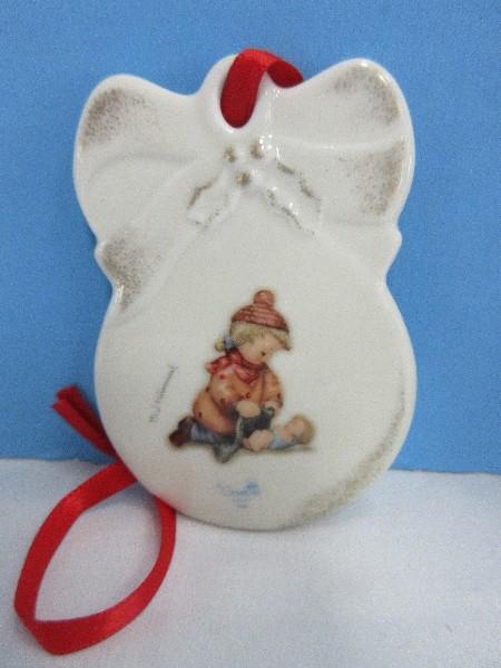 2 Piece - Goebel Hummel "Merry Christmas" Display Base & "Sleep Tight" #1682 Tree Ornament