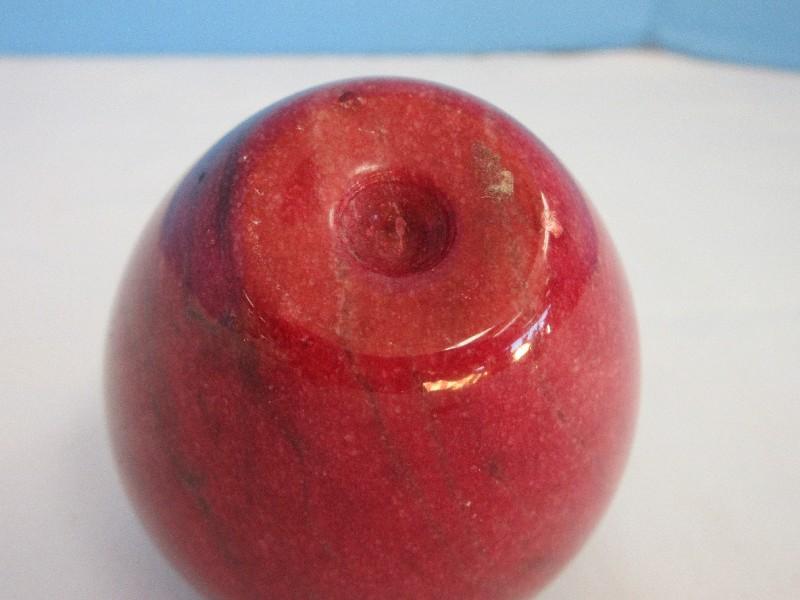 Stone Fruit Red Marble 3 3/4" Apple Paperweight w/ Brass Leaf Stem