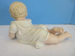 Vintage Bisque Porcelain Piano Baby Figurine Toddler in Night Shirt