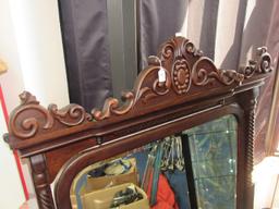 Antique Solid Wood Vanity Mirror, Twist Columns, Ornate Scroll Carved Top