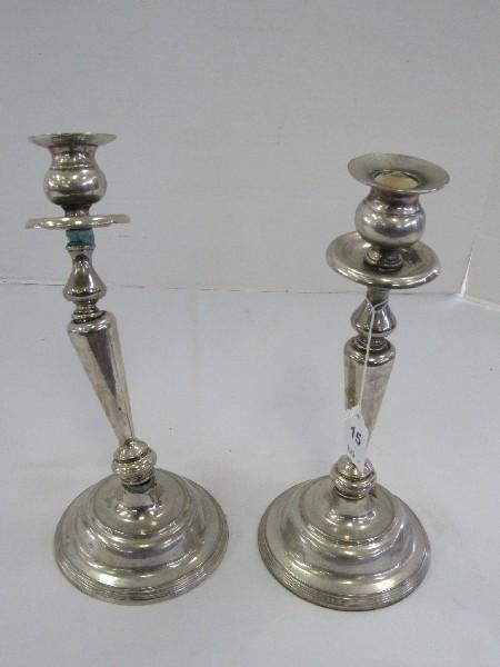 Pair - Vintage Tall Spindle Design Candlesticks, Ribbed Trim Base