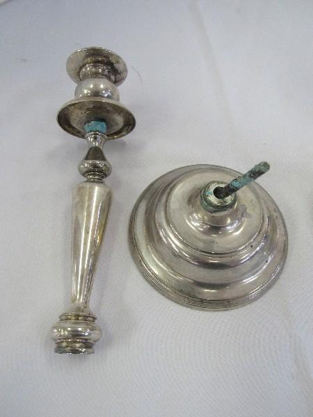 Pair - Vintage Tall Spindle Design Candlesticks, Ribbed Trim Base