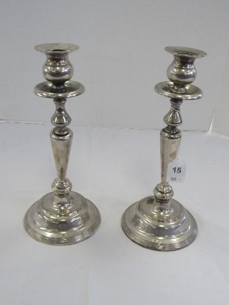 Pair - Vintage Tall Spindle Design Candlesticks, Ribbed Trim Base