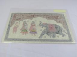 Hand Painted Indian Woven w/ Elephant Painted on Fabric