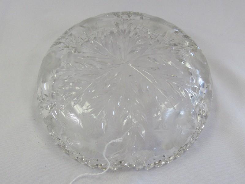 Crystal Glass Bowl Sawtooth Rim w/ Etched Floral/Leaf Motif