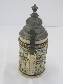 Stein w/ William Tell Scene Design w/ Ornate Metal Cap