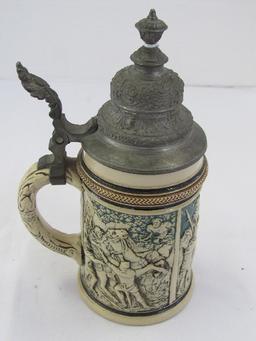 Stein w/ William Tell Scene Design w/ Ornate Metal Cap