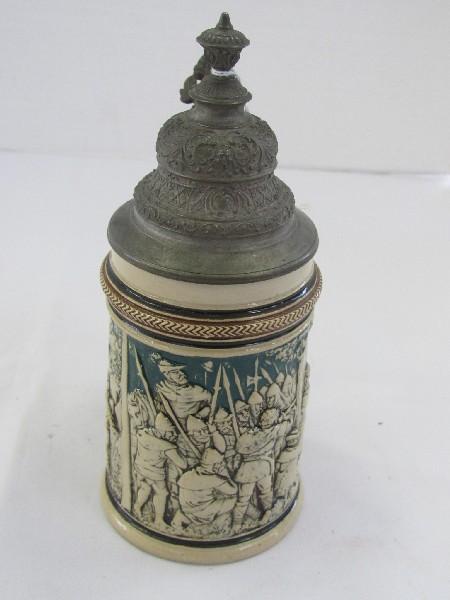 Stein w/ William Tell Scene Design w/ Ornate Metal Cap