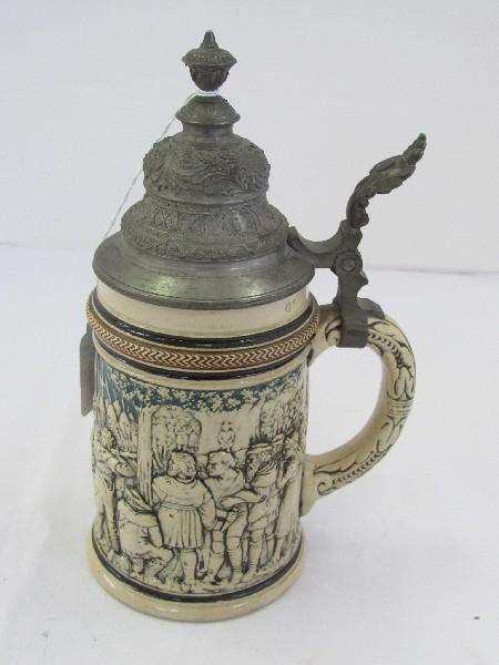 Stein w/ William Tell Scene Design w/ Ornate Metal Cap