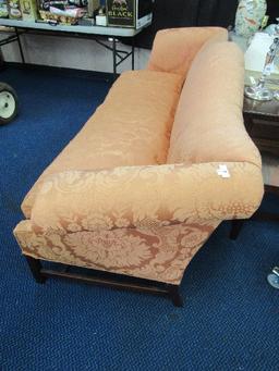 Hickory Chair Furniture Pink Lounge Couch w/ Camel Back, Scroll Arms, Grooved Wood
