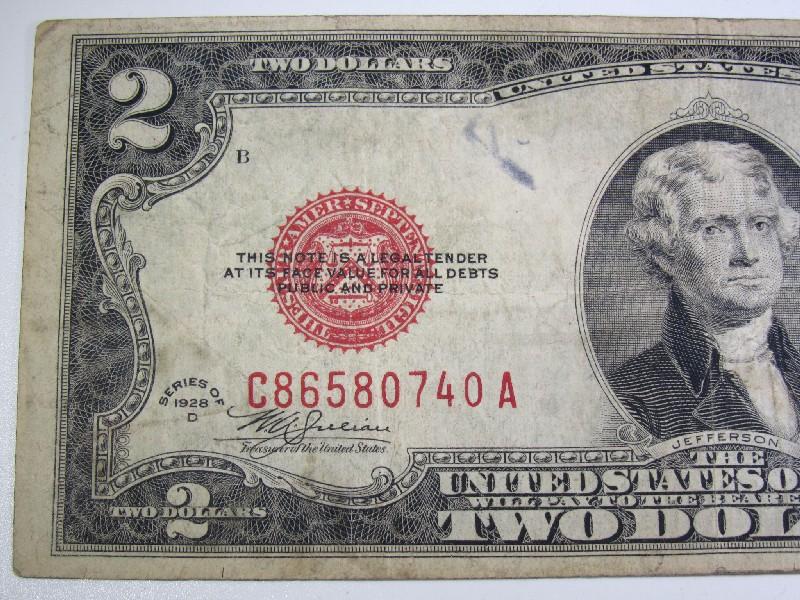 Old $2 Note Series of 1928-D Red Seal