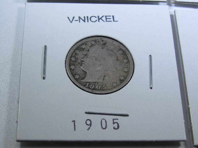 4 V-Nickels 1894, 1903, 1905, 1906