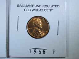 2 Brilliant Uncirculated Old Wheat Cents 1956-P, 1958-P