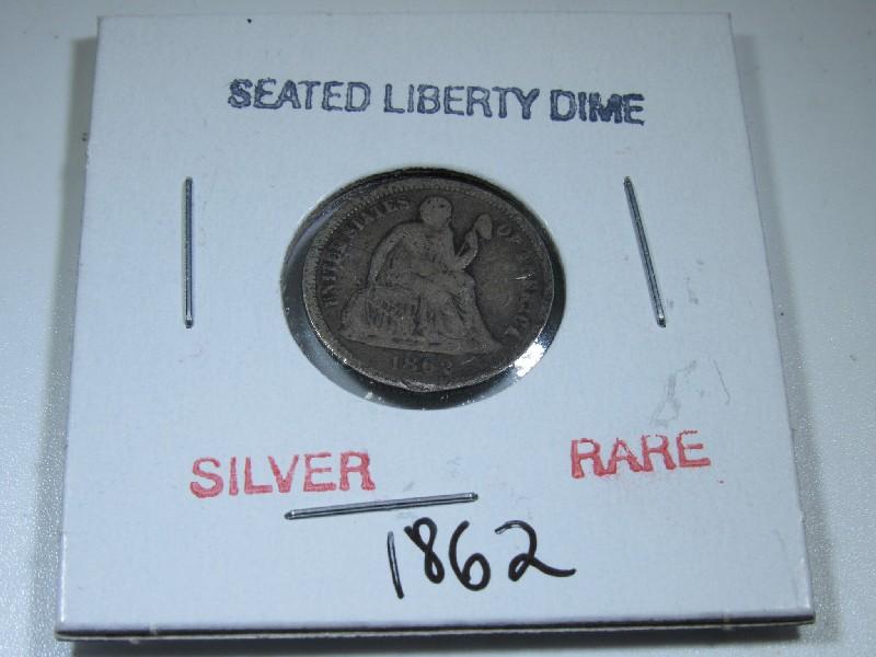 Seated Liberty Dime Silver Rare 1862