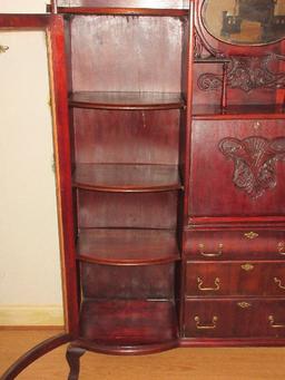 Spectacular Mahogany Side by Side Secretary Bookcase Carving Heavily Embellished