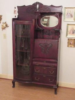 Spectacular Mahogany Side by Side Secretary Bookcase Carving Heavily Embellished