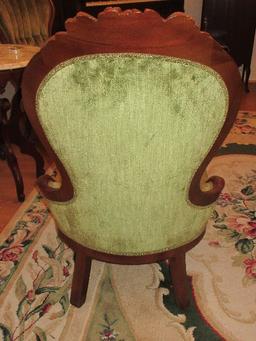 Classic Victorian Era Style Walnut ladies Parlor Chair Ornately Carved Floral Swag