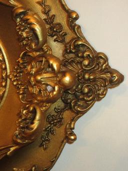 Sensational Elaborate Design Baroque Style Plaster Gilt Oval Frame Print