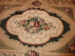 Floral Spray Medallion Center Area Rug Colors Green/Tan 100% Polypropylene Pile