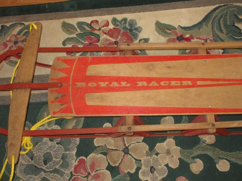 Early Royal Racer Wood Sled Runner Metal Frame
