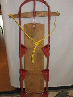 Early Royal Racer Wood Sled Runner Metal Frame