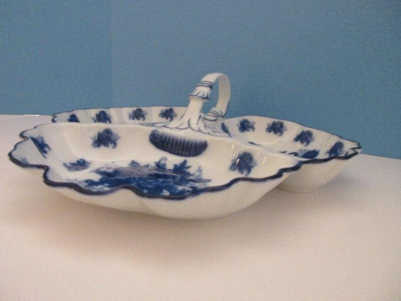 Porcelain Replica Flow Blue Floral Design Large 3 Part Nappy Serving Dish