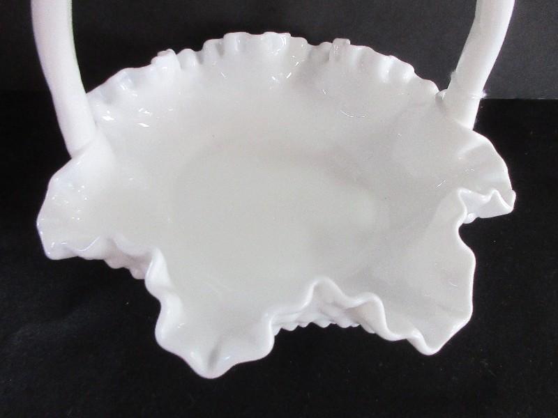 Fenton Art Glass Milk Glass Hobnail Pattern 8" Basket w/ Applied Handle
