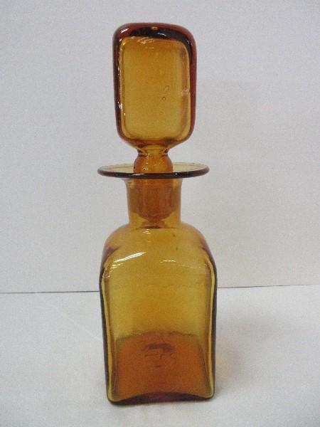 Studio Art Glass Hand Blown Amber Contemporary Decanter w/ Stopper Pontil Base