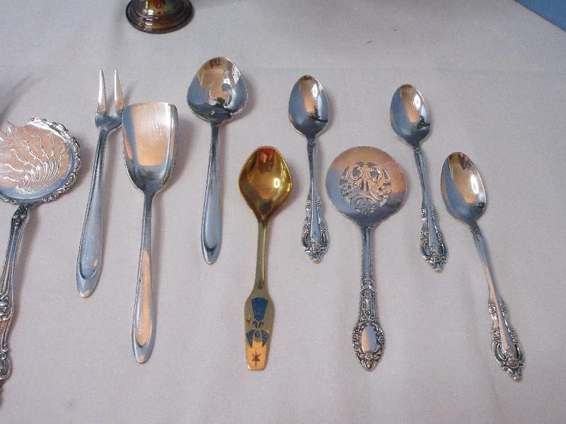 Collection Ornate Silverplate Serving Utensils, Demitasse Spoons, Bon-Bon/Nut Spoon