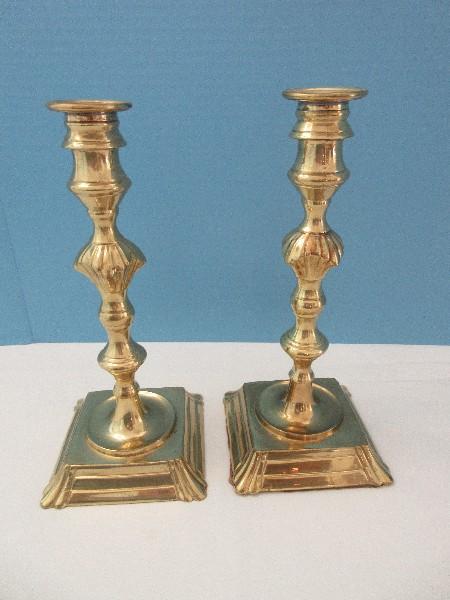 Pair - Brass Georgian Style Ornate 10 1/2" Candlesticks Gadroon Base