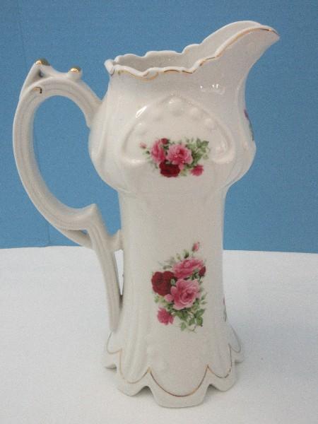 Art Deco Style Porcelain Victorian Rose Spray Transfer Pattern 10" Pitcher/Chocolate Pot