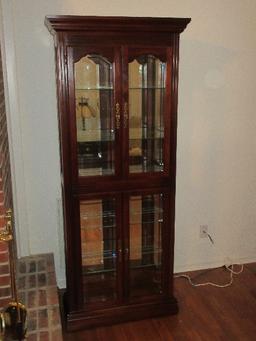 Refined Pulaski Furniture Cherrywood Finish Illuminated Curio Cabinet