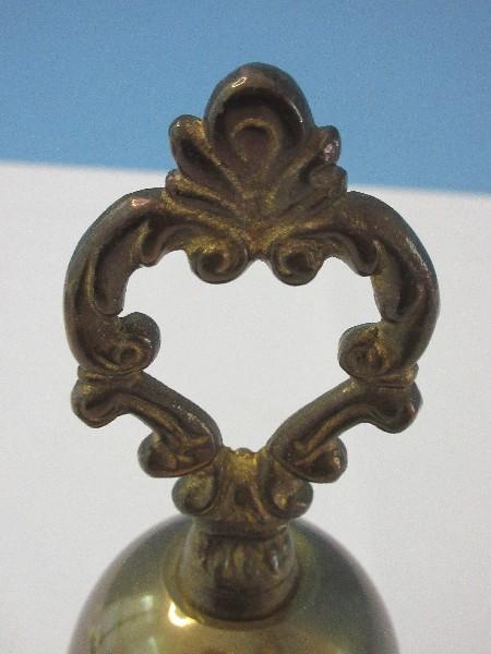 Brass Victorian Era Replica Hand Bell Scroll Acanthus Leaves Design Handle