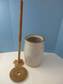 Pottery Stoneware 2 Gallon Butter Churn w/ Wooden Lid & Dasher