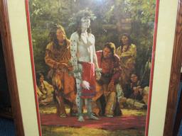 Painted Native American Dancer Scene Picture Print in Wood Frame/Matt